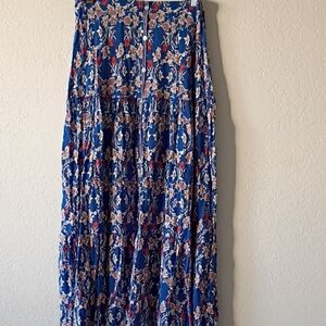 Boho Women's Floral Blue Maxi Skirt Size S
